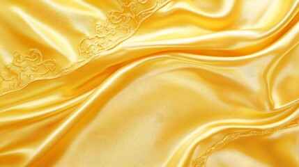 Fototapeta premium Golden Silk Fabric With Delicate Embroidered Lace
