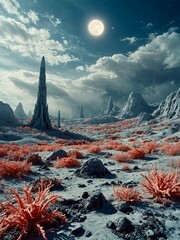 sunset in the mountains of a moon