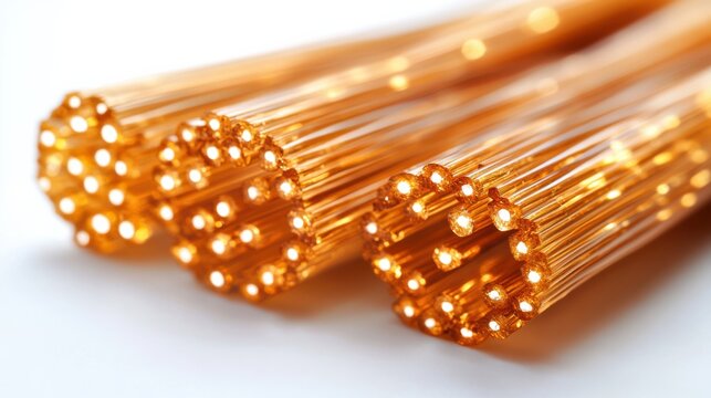 Close-Up of Bright Copper Welding Rods Arranged in Parallel, Capturing the Unique Texture and Luster of Metal for Industrial and Craft Applications