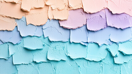 Obraz premium Ethereal pastel colors blend beautifully in textured paint layers, creating serene and calming visual. soft hues of peach, lavender, and turquoise evoke dreamy atmosphere