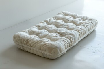 Fototapeta premium Brand new mattress topper is lying on the floor, ready to provide comfort and support for a good night's sleep