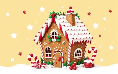 Obraz premium 3D Rendered Gingerbread House with Candy Canes and Holiday Decorations