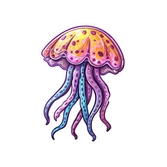 Vibrant Jellyfish Illustration: A stunning and detailed illustration of a jellyfish, showcasing its mesmerizing beauty with a mix of bold colors and intricate patterns.