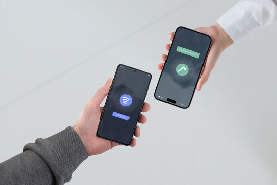 Smartphone initiating a payment to another smartphone functioning as a POS terminal, demonstrating Tap to Phone technology for seamless peer-to-peer transactions