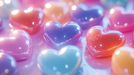 Obraz premium Dynamic 3D Render of Bright Candy Hearts in Vibrant Colors