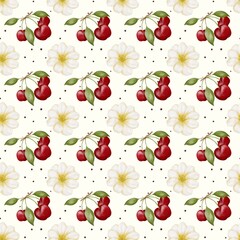 Cherry blossom and fruit pattern for textile and wrapping paper design