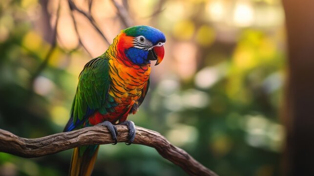 A close-up of a colorful parrot perched on a branch, Wildlife scene, Vibrant style
