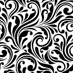 Seamless black and white floral pattern. Vector seamless floral print