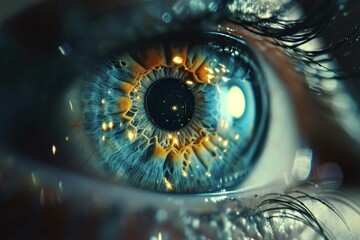 Detailed close up of a human eye reflecting a galaxy, suggesting concepts of vision, the future, and the vastness of space