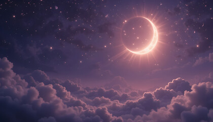 Dreamy Crescent Moon Above Soft Clouds
