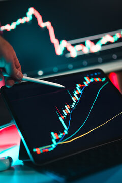 crypto currency financial market chart graphic tablet monitor