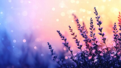Serene Sunset Meadow Pastel Flowers and Soft Bokeh Background
