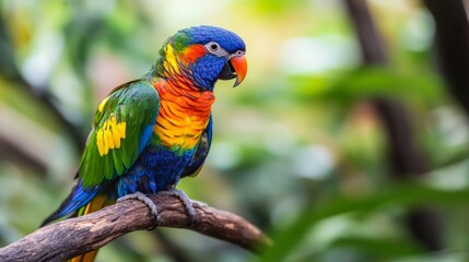 Naklejka premium A close-up of a colorful parrot perched on a branch, Wildlife scene, Vibrant style
