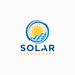 Solar Energy Logo Design, Solar Energy with wind turbine Vector solar energy Logo Template.