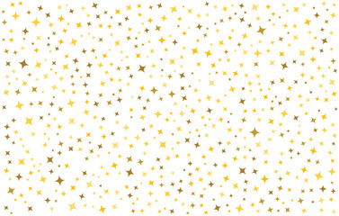 Abstract gold star pattern on a transparent background. Yellow, orange and golden star wallpaper. Golden star glitter. Texture of gold foil