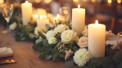 Elegant candlelit floral centerpiece for romantic wedding reception decor