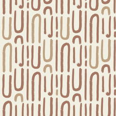 Abstract lines seamless pattern. Curved grunge stroke endless background. Wavy beige brush ink shapes repeat cover. Pattern monochrome motif. Vector hand drawn illustration.