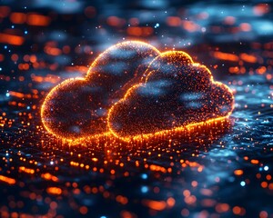 Futuristic Cloud Computing Business Service Concept with Glowing Data Streams Connecting Servers Globally