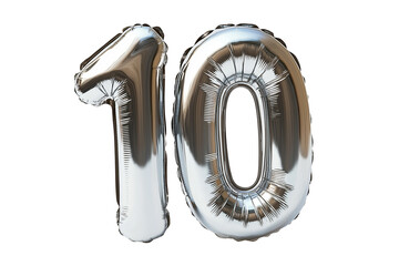 silver balloon floating number 10 transparent