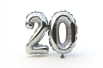 silver balloon floating number 20 transparent