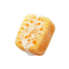 Fototapeta premium Cleaning Sponge on Isolated Bright Yellow Texture Close-Up Image Studio Lighting isolated on white background