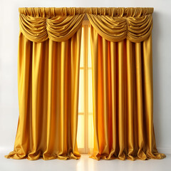 White walls with golden curtains. Made by AI, Artificial intelligence. Generated image