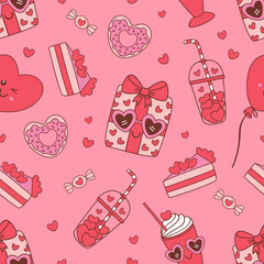 seamless pattern with  whimsical valentine gift and treats