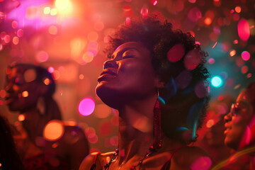 Woman dancing in nightclub for party celebration during holidays generative AI