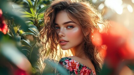 Fototapeta premium Beautiful woman portrait. Abstract concept photography gracefully capturing the essence of female creativity beauty and grace