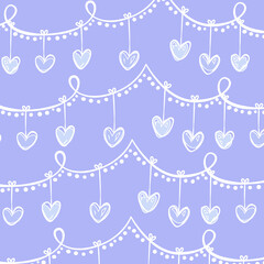 Love illustration. Digital Valentine&rsquo;s Day Pattern. Minimal white doodle motifs on a pastel light blue background. Ideal for modern graphic design, trendy decor, and youthful projects.