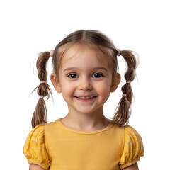 Happy young girl with pigtails smiling  isolated on transparent background