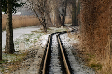 narrow gauge railway tracks in the city park