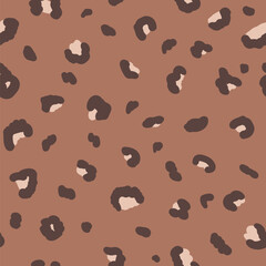 Leopard monochrome seamless pattern. Animal print mocha mouse endless background. Abstract jaguar fur continuous ornament. Surface pattern design camouflage motif. Vector hand drawn illustration.
