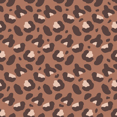 Leopard monochrome seamless pattern. Animal print mocha mouse endless background. Cheetah or panther skin texture repeat cover. Vector hand drawn illustration.