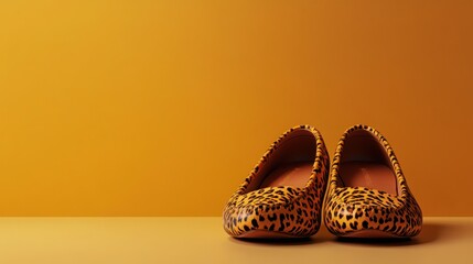 Vibrant leopard print shoes on yellow background