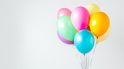 A cluster of colorful celebration balloons on a white background, symbolizing joy and festivity, Celebration scene