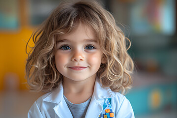 Children in a kindergarten dressed as doctors, engaging in a playful and educational activity to learn about healthcare and caring for others