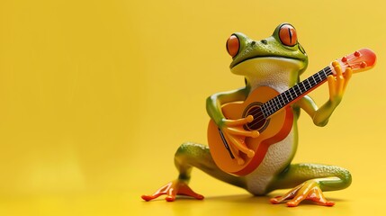 Naklejka premium A cartoon frog playing the guitar.