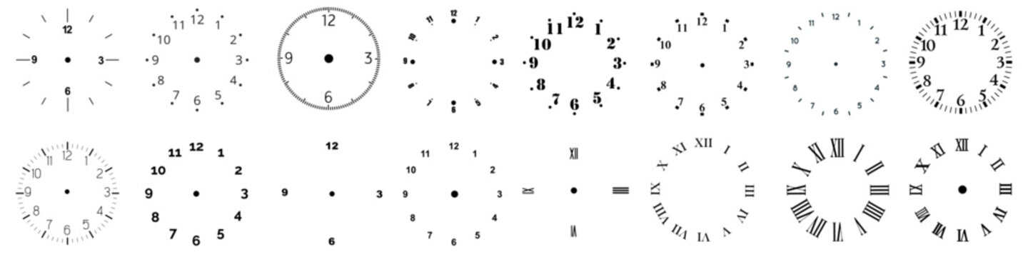 Clock face icon vector set. Time illustration sign collection. Clock symbol. Wall clock logo.