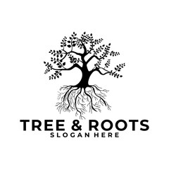 Nature Tree and roots logo template. Tree and Roots logo design template