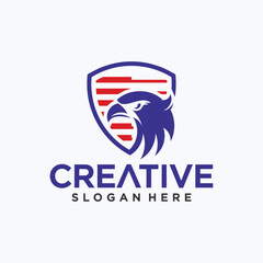 Eagle concept logo design eagle protection with american flag background technology eagle logo