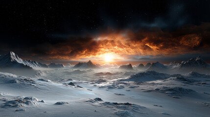 Naklejka premium Majestic Mountains with Fiery Sky