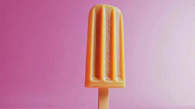 Bright orange popsicle on stick against a vibrant pink background with smooth texture showcasing summer delight