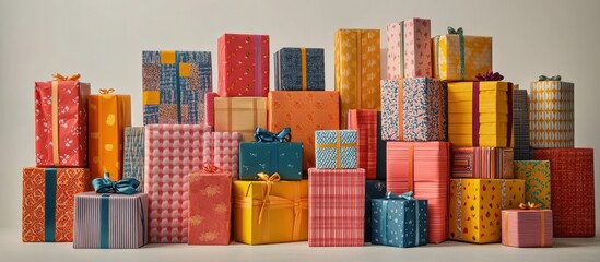 Fototapeta premium Colorful gifts piled high, studio shot