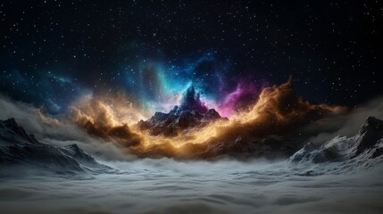 Naklejka premium Mystical Mountain Embraced by Clouds