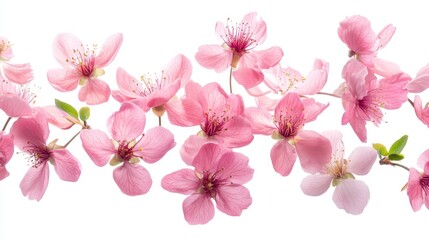 Delicate Pink Cherry Blossoms on White Background in Soft Lighting