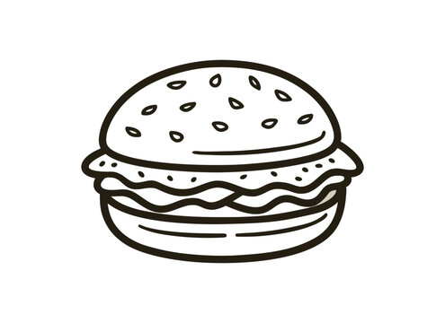 recommend clip art: Burger Line Art Icon – Fast Food Outline Drawing for Digital Design
