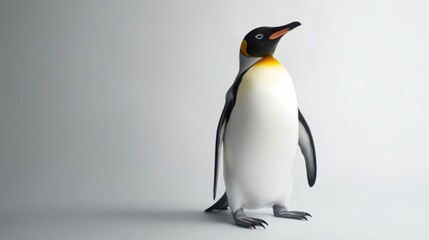 Fototapeta premium Realistic illustration of a majestic penguin standing proudly against a simple background, showcasing its vibrant colors and distinctive features in a striking and captivating manner