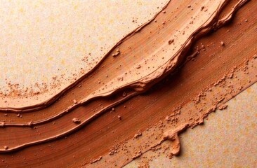 textured brown paint stroke on speckled beige surface. abstract art concept highlighting earthy tones and texture. suitable for backgrounds, art projects, creative design.
