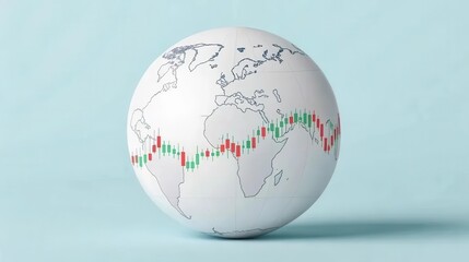 A globe featuring a world map and a financial chart overlay, symbolizing global trade and economic trends.